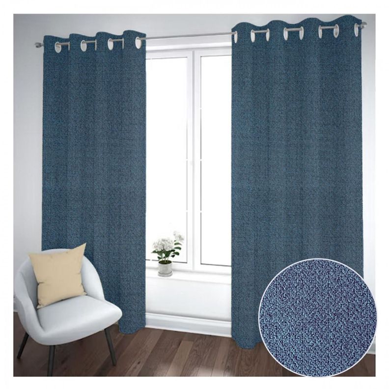 Cortina Black Out 2 Paños Decorativa Color Azul Textura N°12 (140X230)