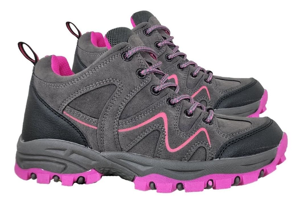 Zapatillas Caña Media Mujer Outdoor Gris Y Rosa - 3134-2