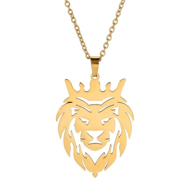 Collar Cabeza Leon Corona King Acero Dorado