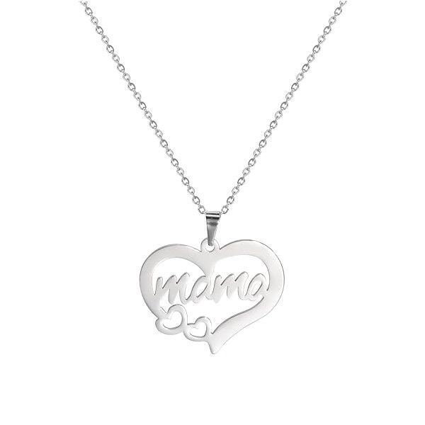 Collar Acero Mama Dos Corazones Plateado