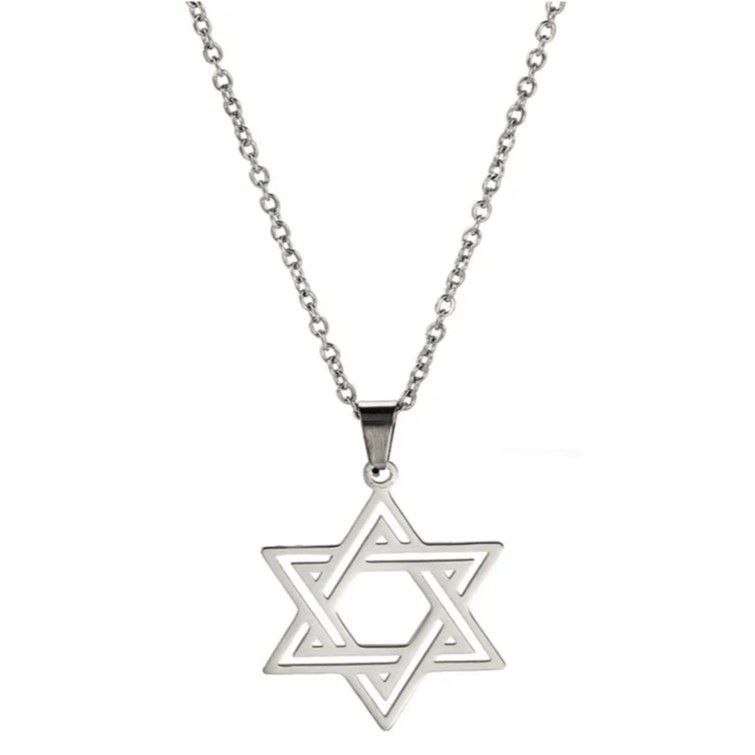 Colgante Collar Estrella David Biselada Acero Plateado