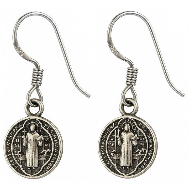 Aros Plata 925 Colgante San Benito Protector Medalla