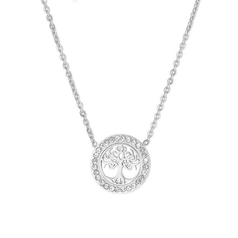 Collar Arbol de la vida con Circones Plateado Acero