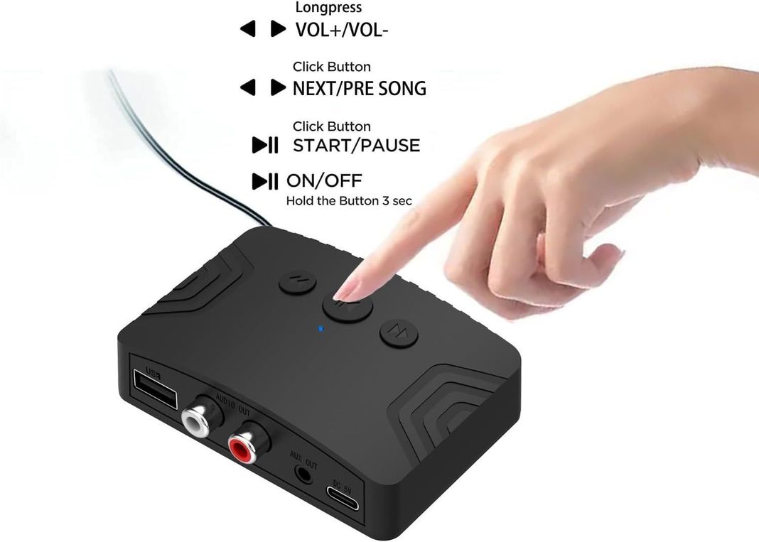 Receptor Audio Bluetooth V5.3 RCA Aux 3.5 Reproduce Pendrive-3