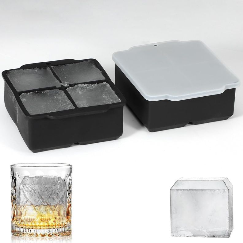 Cubetera Hielera Molde Silicona 4 Cubos Grandes Con Tapa-1