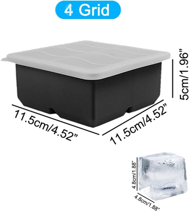 Cubetera Hielera Molde Silicona 4 Cubos Grandes Con Tapa-4