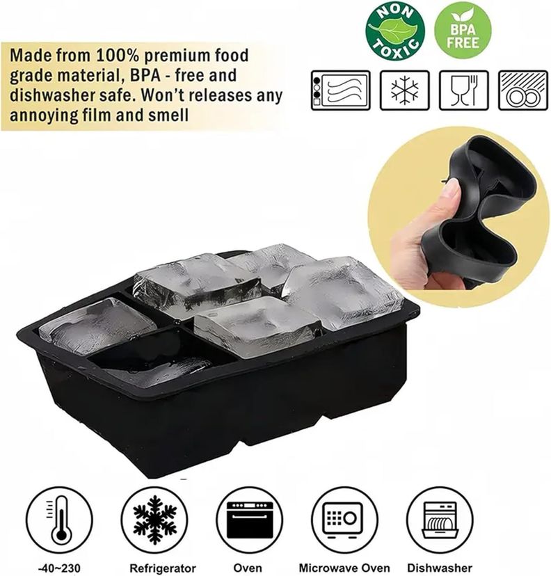 Cubetera Hielera Molde Silicona 6 Cubos Grandes Con Tapa-3