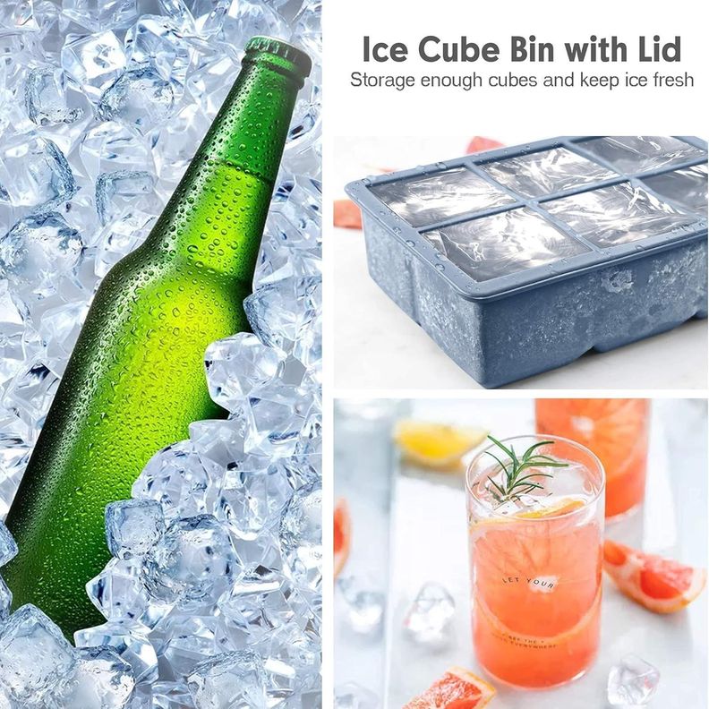 Cubetera Hielera Molde Silicona 6 Cubos Grandes Con Tapa-5