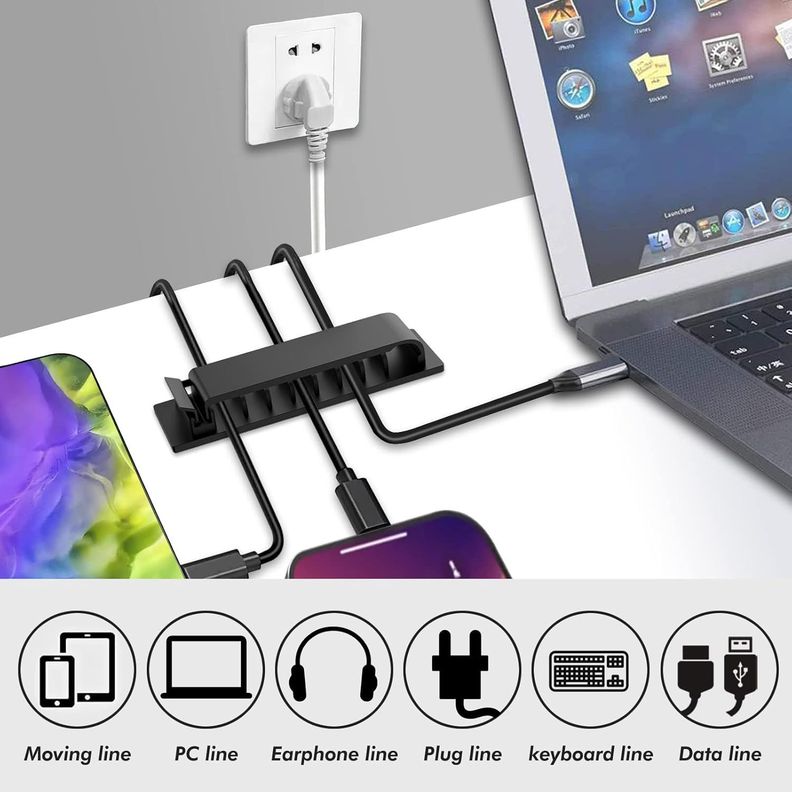 Organizador Cables 5 Canales Adhesivo 4pcs Pared Auto Escritorio-3