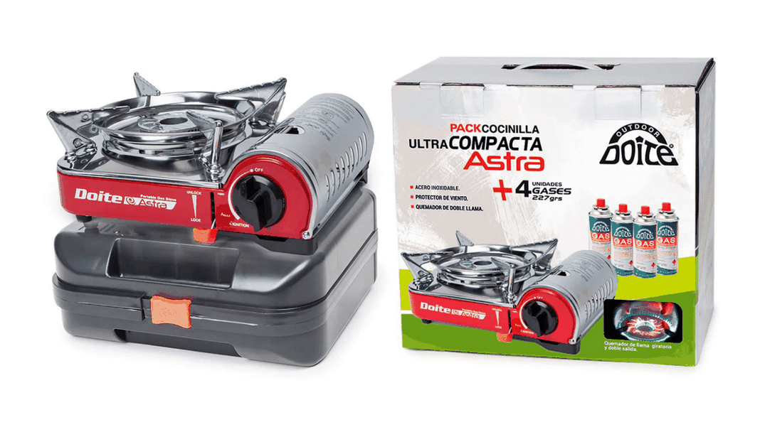 COCINILLA CAMPING ASTRA + 4 LATAS GAS + MALETIN - Doite-1