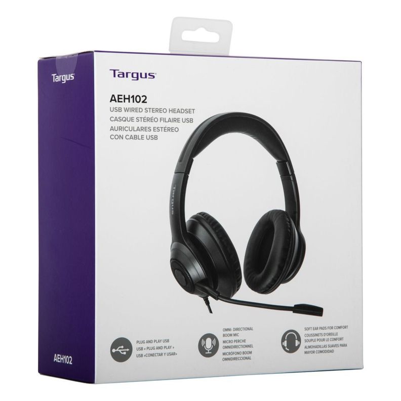 Audifonos Estereo Targus con Cable USB-A y Microfono Giratorio
