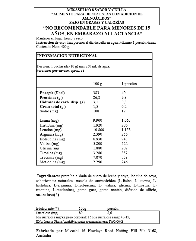 Musashi Proteina Iso 8 Whey Protein Isolate 1 Lb Iced Vanilla-3