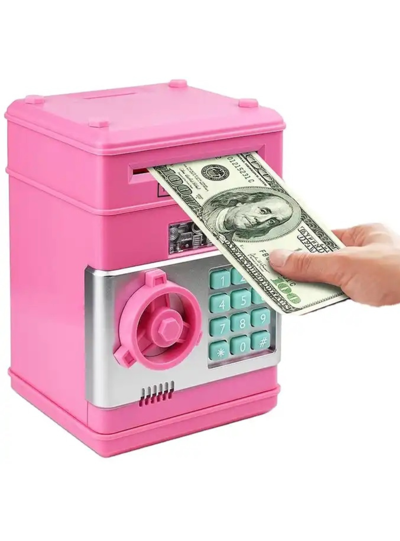 Alcancía Rosa Automática Caja Fuerte Para Niños Password-0