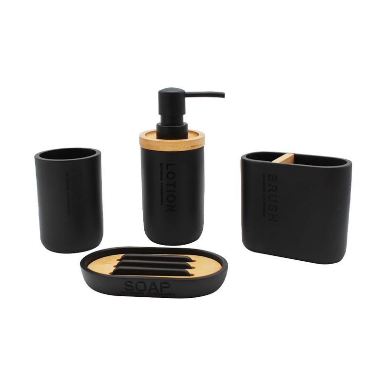 Kit Accesorios Baño Resina 4 piezas Negro/Bamboo-0