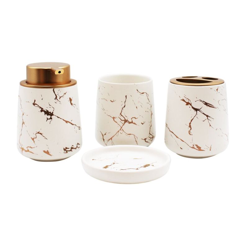 Kit Accesorios Baño Cerámico 4 piezas Blanco/Dorado-0