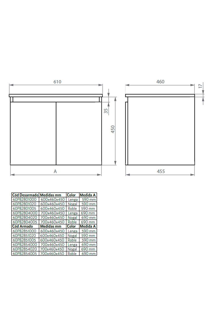 Mueble Vanitorio Completo 70 x 46 cm Ermes Nogal-4