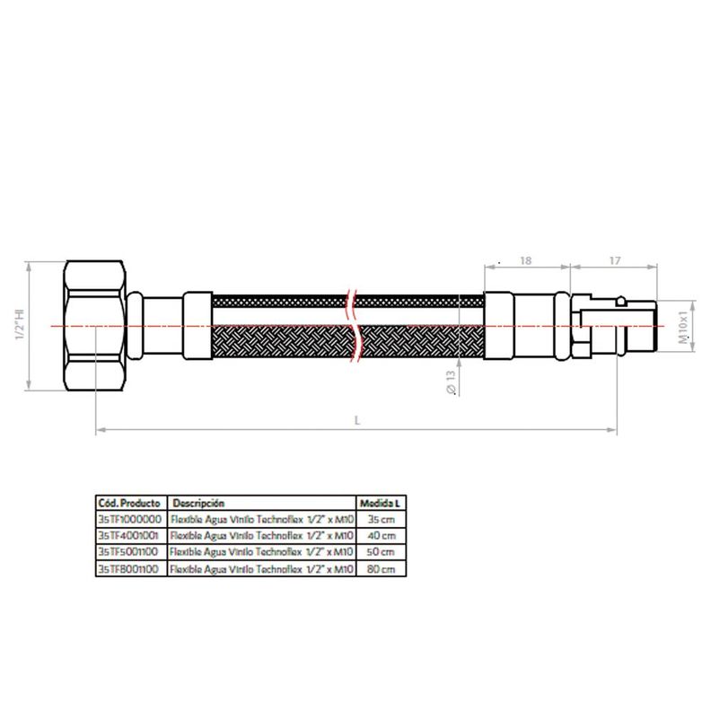 Flexible para Agua Vinilo 1/2  x M10 40cm. TF-1