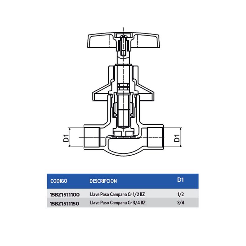 Llave Paso Campana Cr 1/2 BZ-1