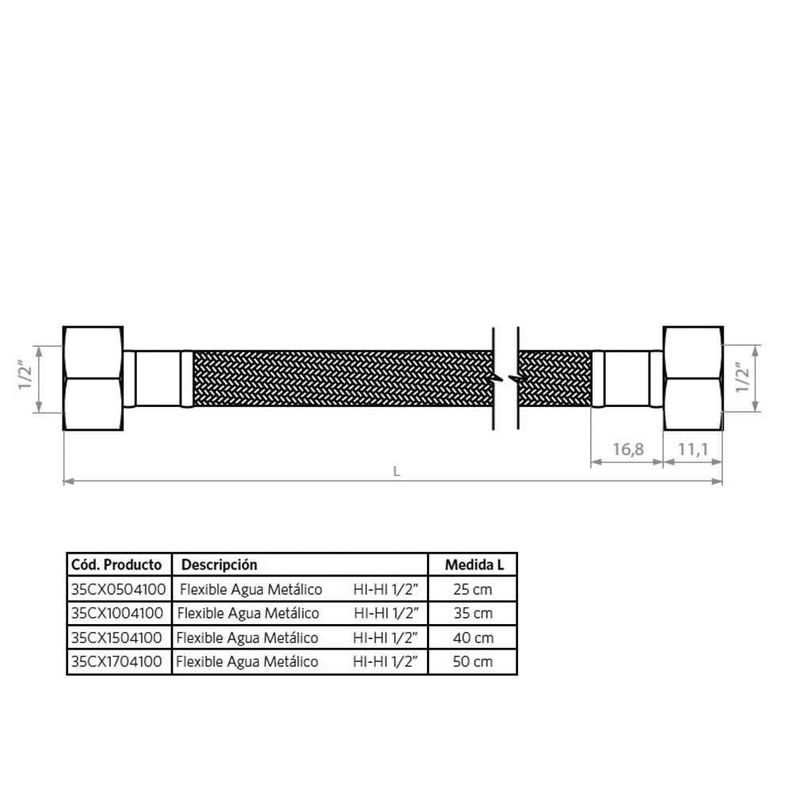 Flexible para Agua Metálico Hi-Hi 1/2 40cm-2