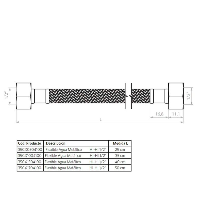 Flexible para Agua Metálico Hi-Hi 1/2 25cm-1