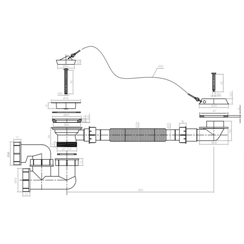 Desague Tina Plástico 1 1/2'' c/Rebalse c/Sifón-3