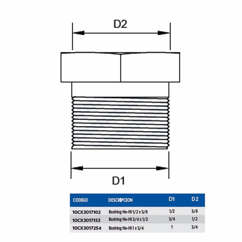 Bushing para Agua He-Hi 1/2x3/8-1