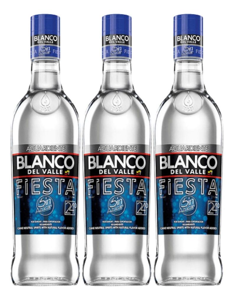 AGUARDIENTE BLANCO DEL VALLE FIESTA 750 ML PACK 3-0