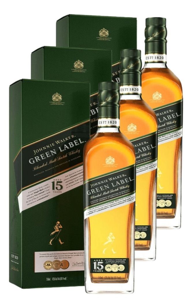 WHISKY JOHNNIE WALKER GREEN LABEL 750 ML PACK 3-0