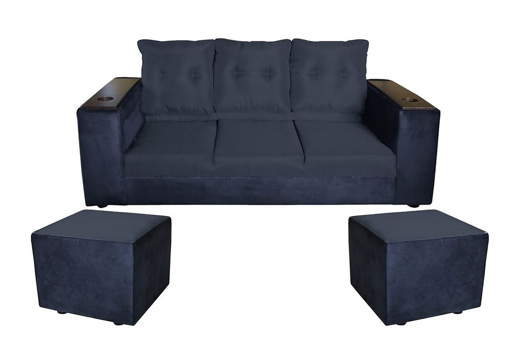 SOFA  JULIETTA NEGRO + 2 PUFF TELA -POLIESTER-0