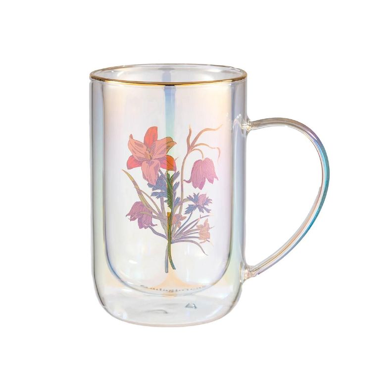 Mug Bhoro Doble Vidrio Botanical Bouquet Iridescent 470 ml Blanco