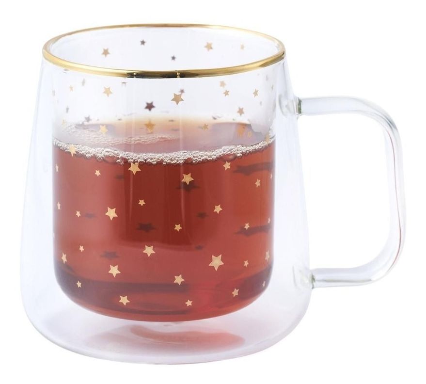 Adagio Teas Taza Doble Vidrio Estrellas Doradas Grande-1