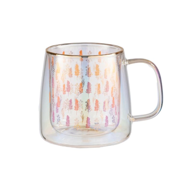Taza Doble Vidrio Small Leaves & Flowers Iridiscent 400 ml