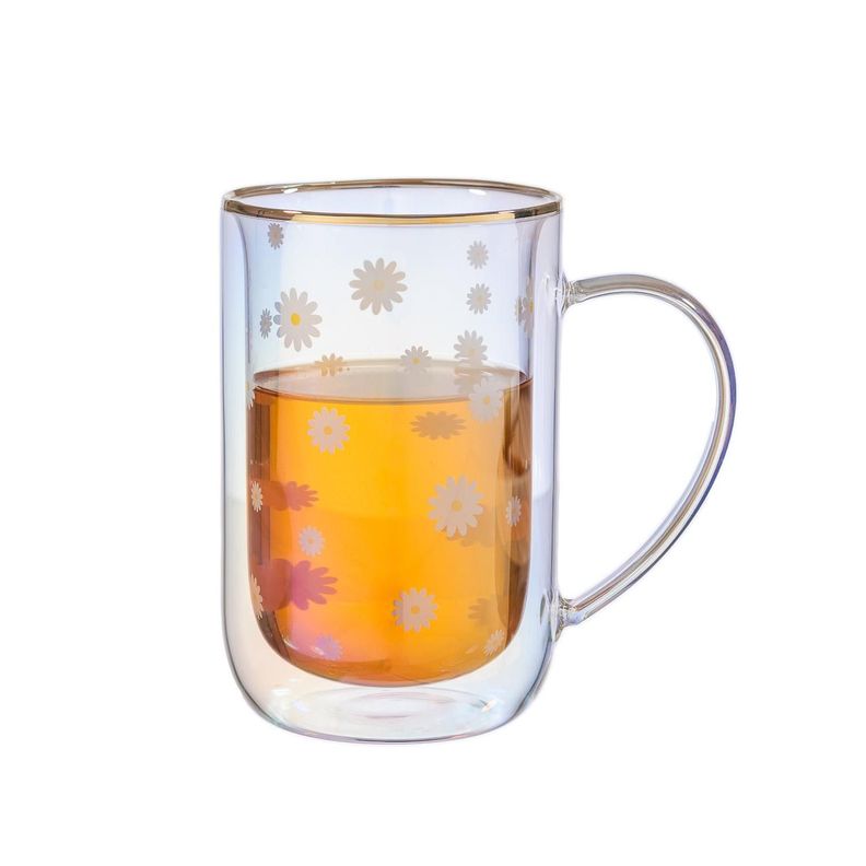 Mug Bhoro Doble Vidrio Daisies 470 ml-1