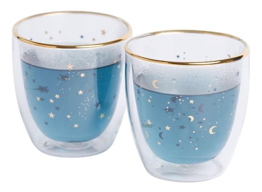 Adagio Teas Set Vaso Doble Vidrio Estrellas Azules-0