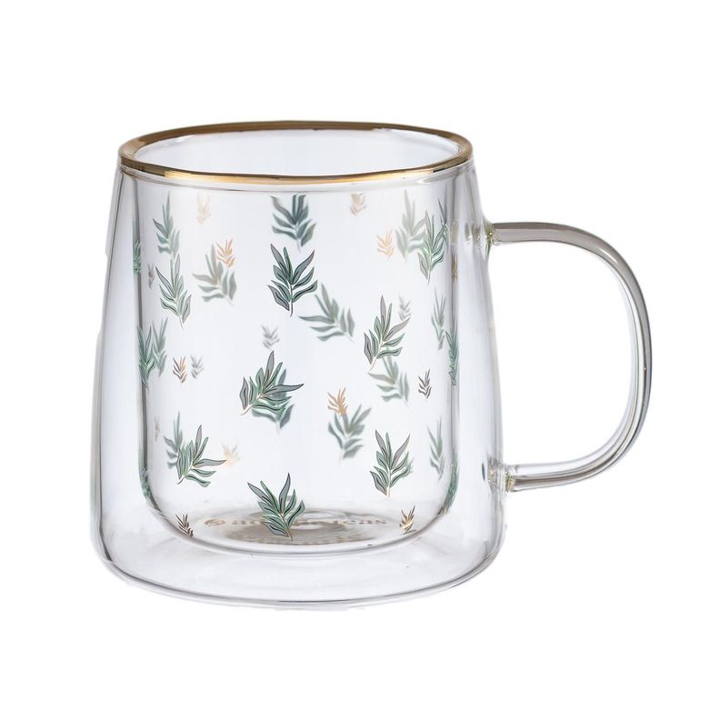 Taza Doble Vidrio Natural Leaves 250 ml