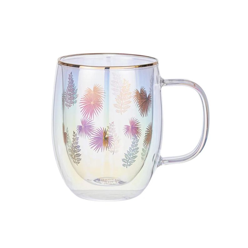Taza Doble Vidrio Color Leaves 300 ml Blanco