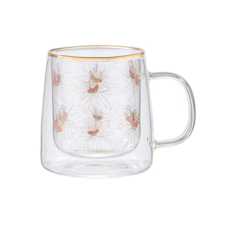Taza Doble Vidrio Sketched Flowers Iridescent 250 ml Blanco