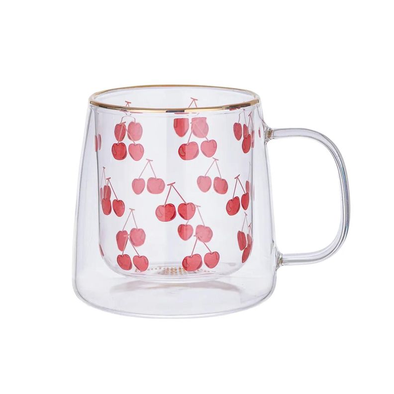 Taza Doble Vidrio Cherries 400 ml Blanco