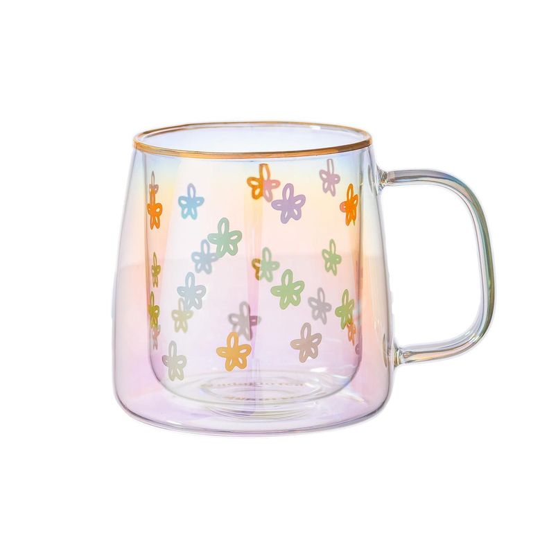 Taza Doble Vidrio Drawn Flowers 400 ml-0