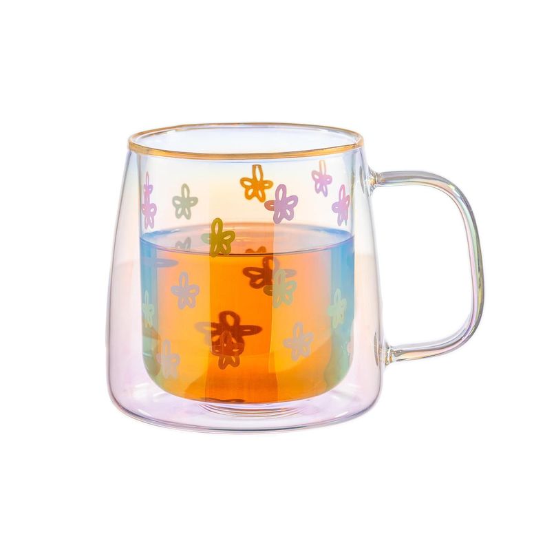 Taza Doble Vidrio Drawn Flowers 400 ml-1