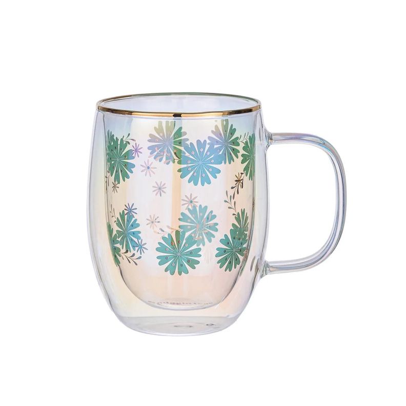 Taza Doble Vidrio Turquoise Flowers 300 ml Blanco