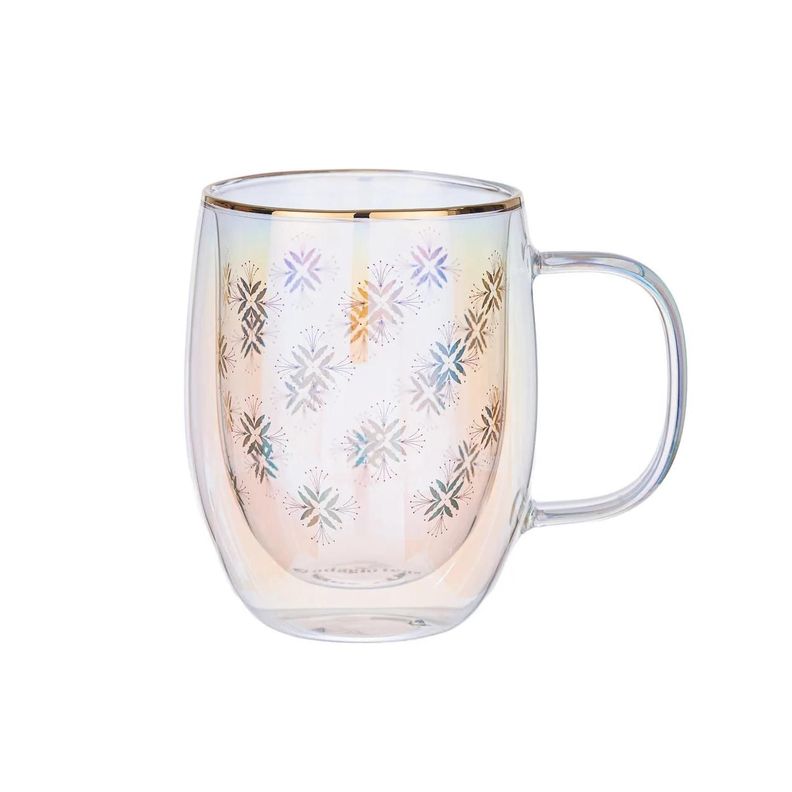 Taza Doble Vidrio Geometric Flowers 300 ml Blanco