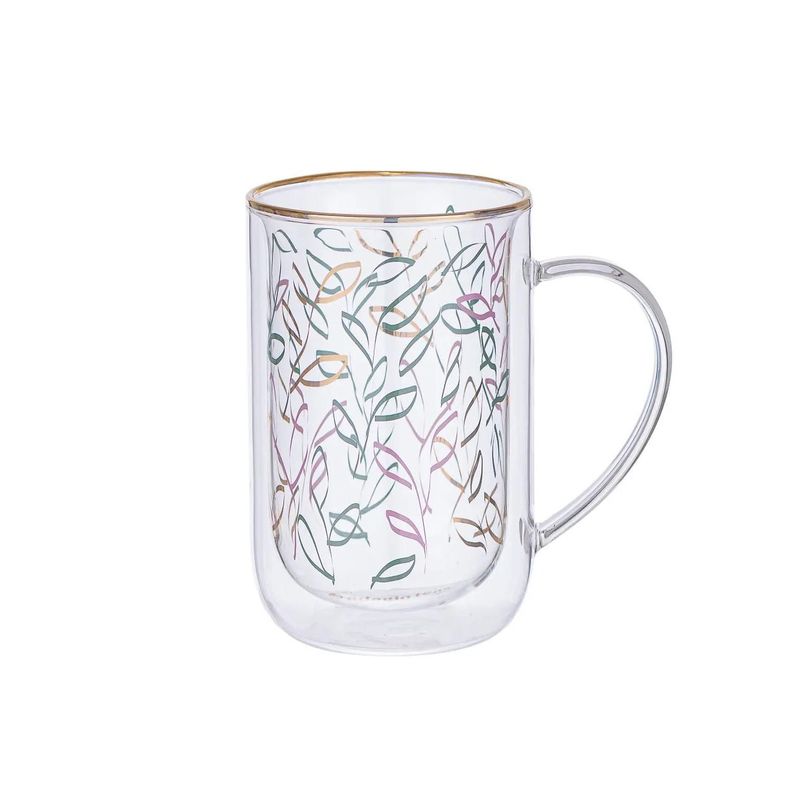 Mug Bhoro Doble Vidrio Color Leaves 470 ml Blanco
