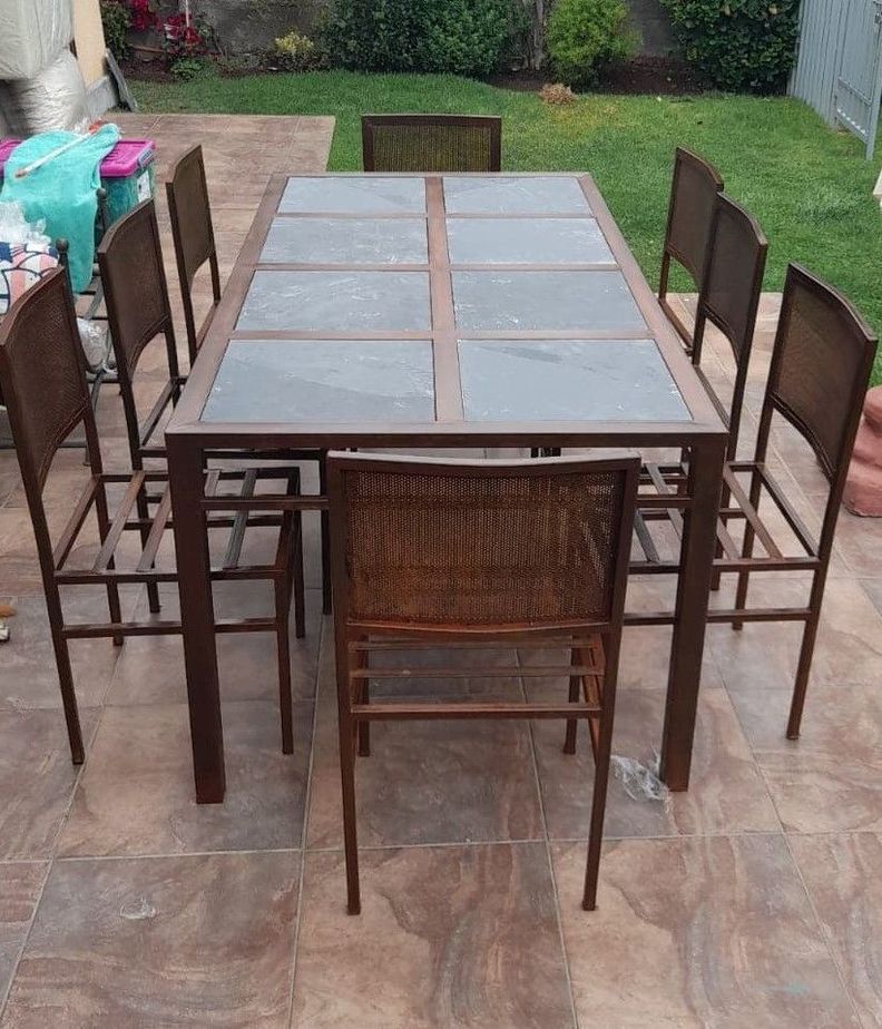 Juego de Comedor Fierro Etrusco con 8 Sillas "Perfil/Malla"-2