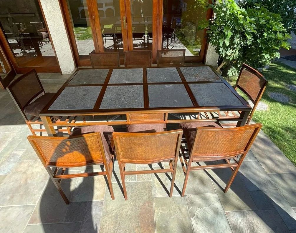 Juego de Comedor Fierro Etrusco con 8 Sillas "Perfil/Malla"-1