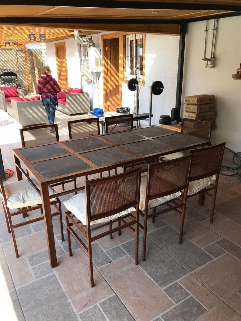 Juego de Comedor Fierro Etrusco con 8 Sillas "Perfil/Malla"-5
