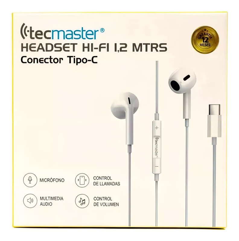 Audifonos Con Microfono Usb Tipo-c Tecmaster 1.2 Mts Blancos