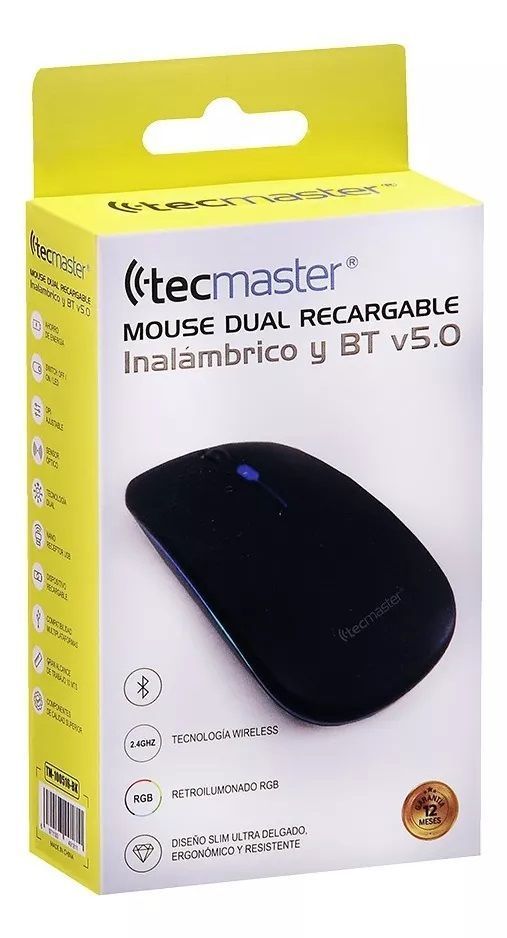 Tecmaster Mouse Recargable Plano Rgb Inalambrico Dual-6