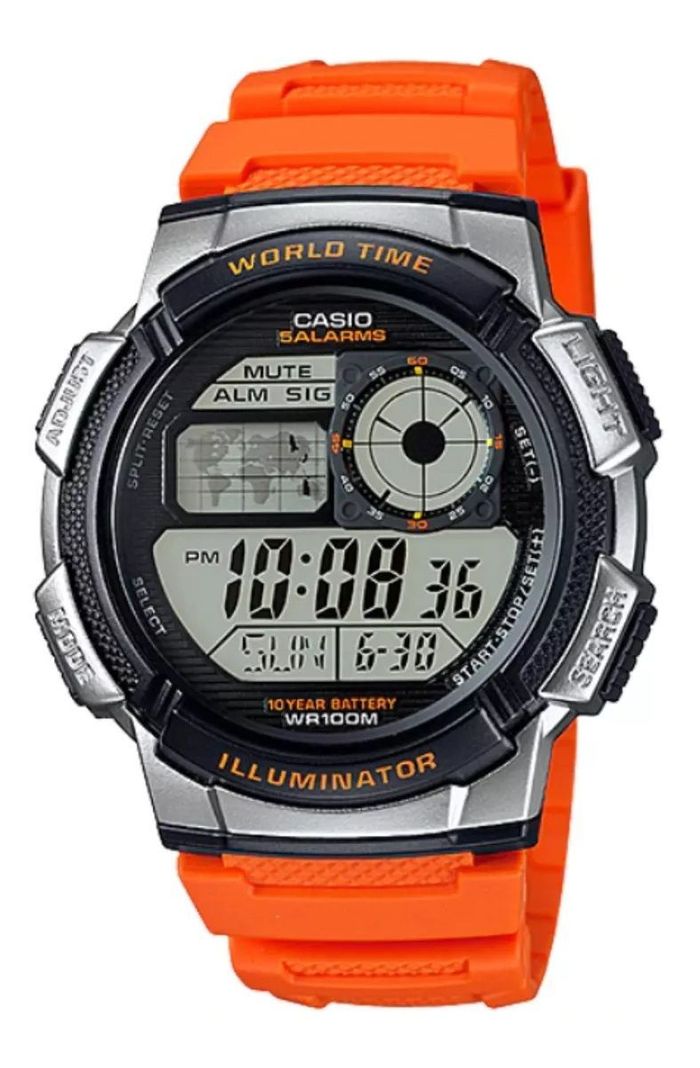 Reloj De Pulsera Casio Hombre Ae-1000w-4bvdf Original Naranja-1