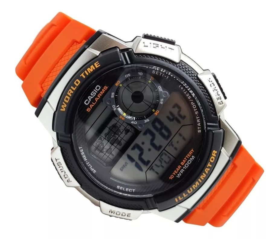Reloj De Pulsera Casio Hombre Ae-1000w-4bvdf Original Naranja-2